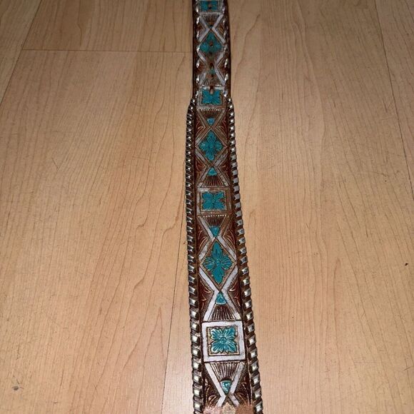 Western Belt Cowboy Rodeo Leather Hand Tooled Removable Colorado Buckle - Picture 6 of 13